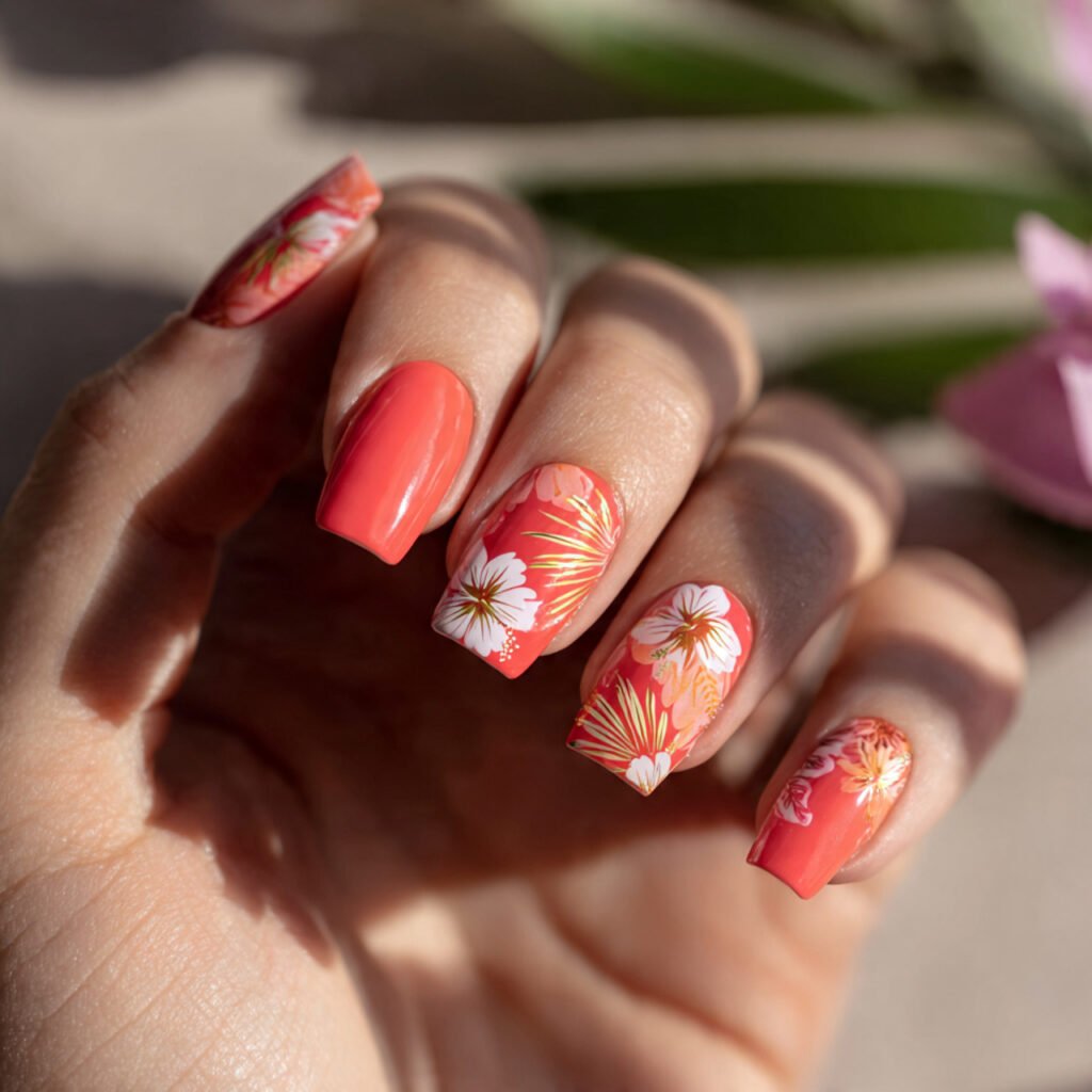 Peach Coral Summer Nail Ideas