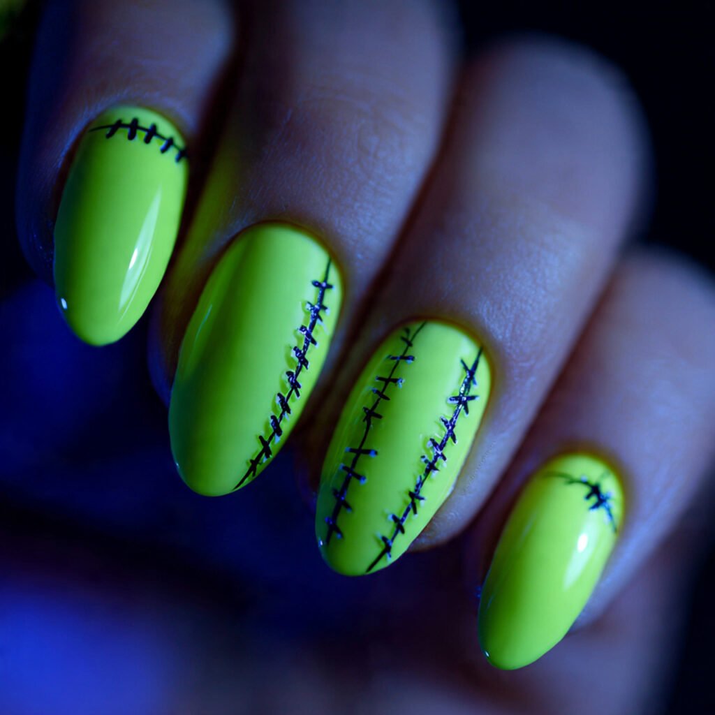 30 Best Halloween Nail Ideas for Every Vibe and Skill Level 20 Frankenstein Green Nails