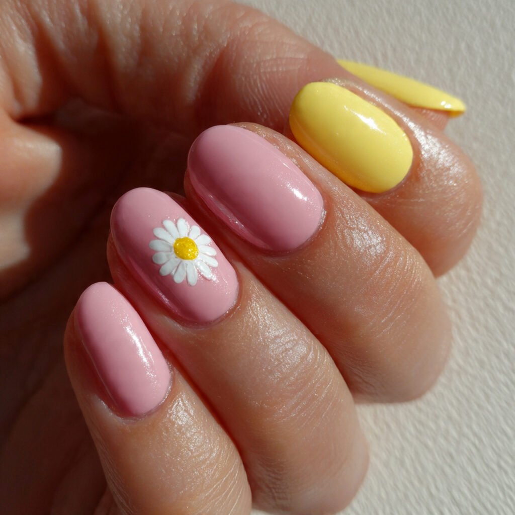 Pink and Yellow Short Nail Ideas