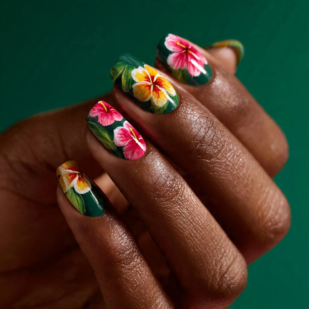 25 Gorgeous End of Summer Nail Ideas You Will Absolutely Love 2 Tropical Floral Nail Ideas