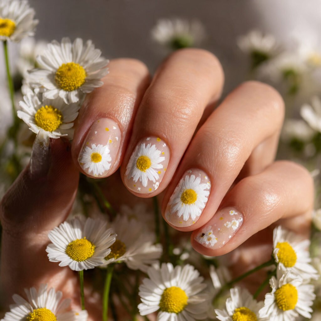 Daisy Accent Nail Ideas