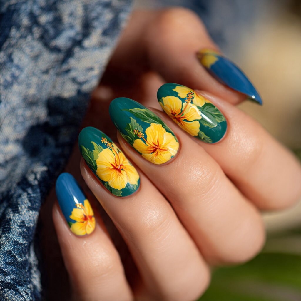 Hawaiian Hibiscus Nail Ideas