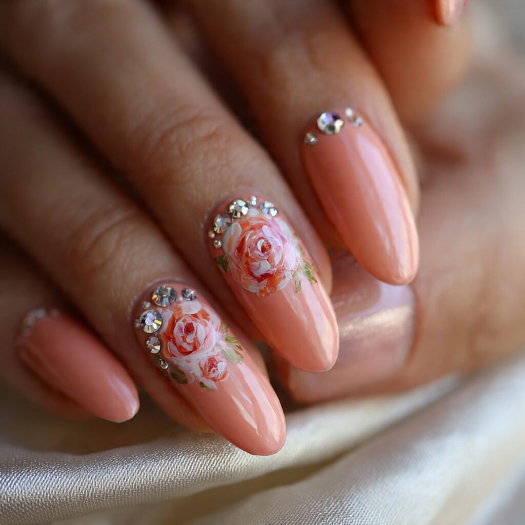 Peach Coral Wedding Nail Ideas