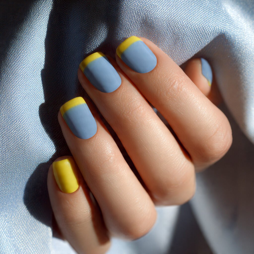 Lemon and Slate Blue Nail Ideas