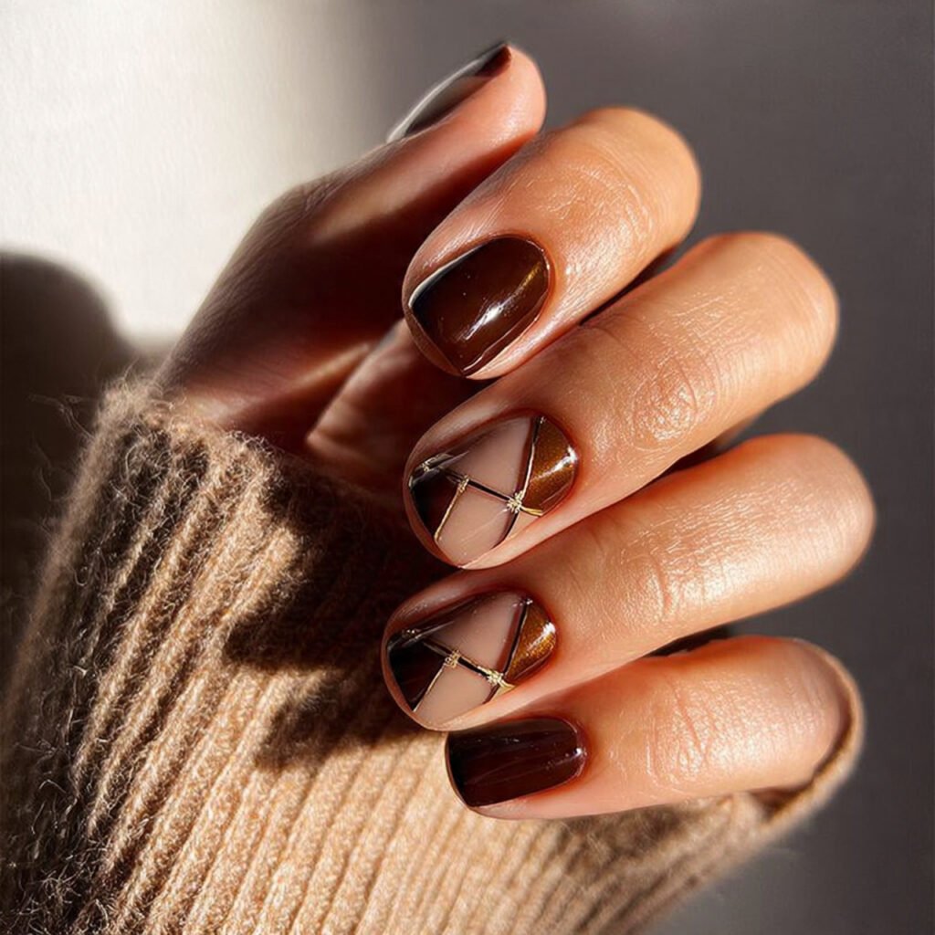 25 Best Brown Nail Ideas That Are Totally Trending Right Now 19 Brown Geometric Nail Ideas
