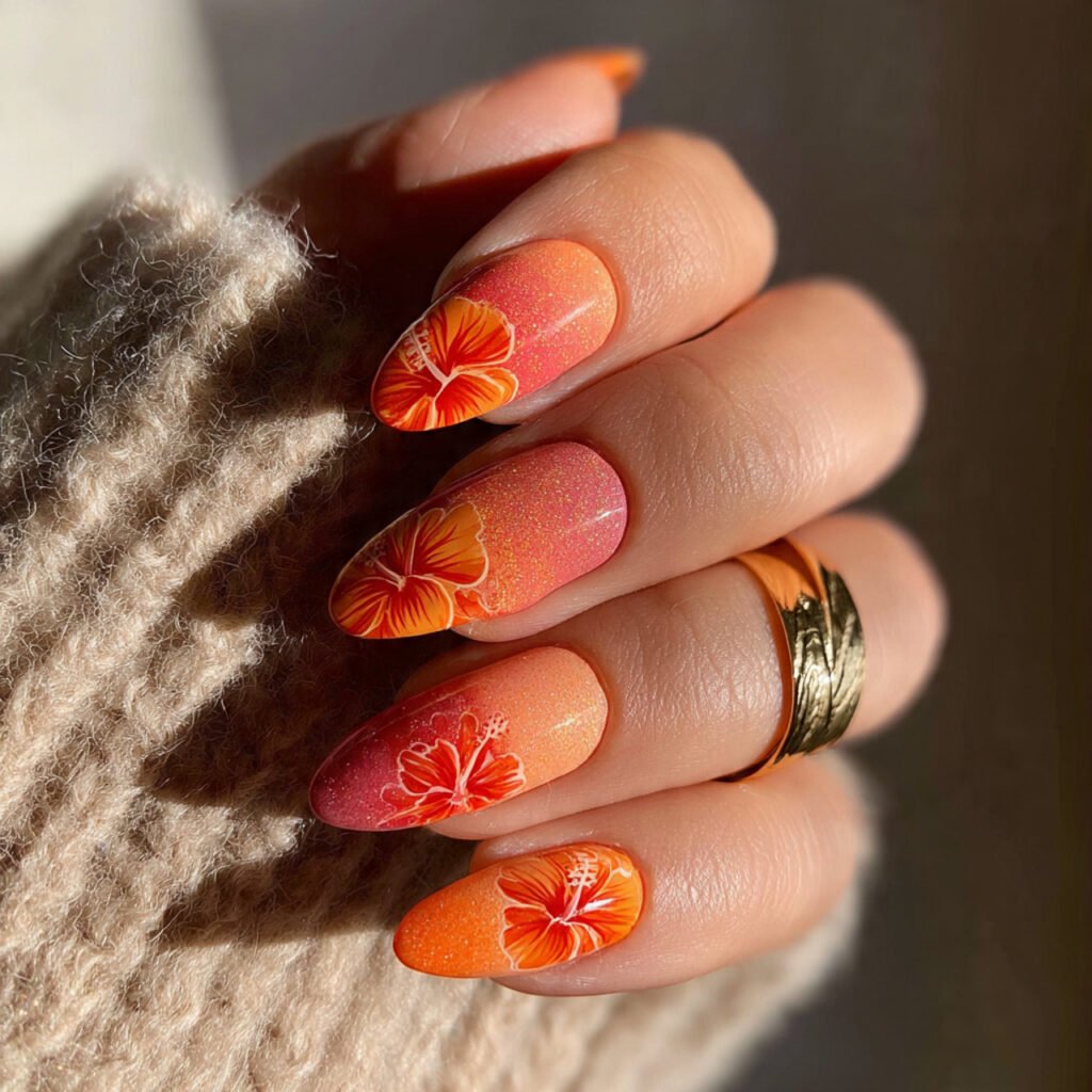 Hibiscus Sunset Nail Ideas