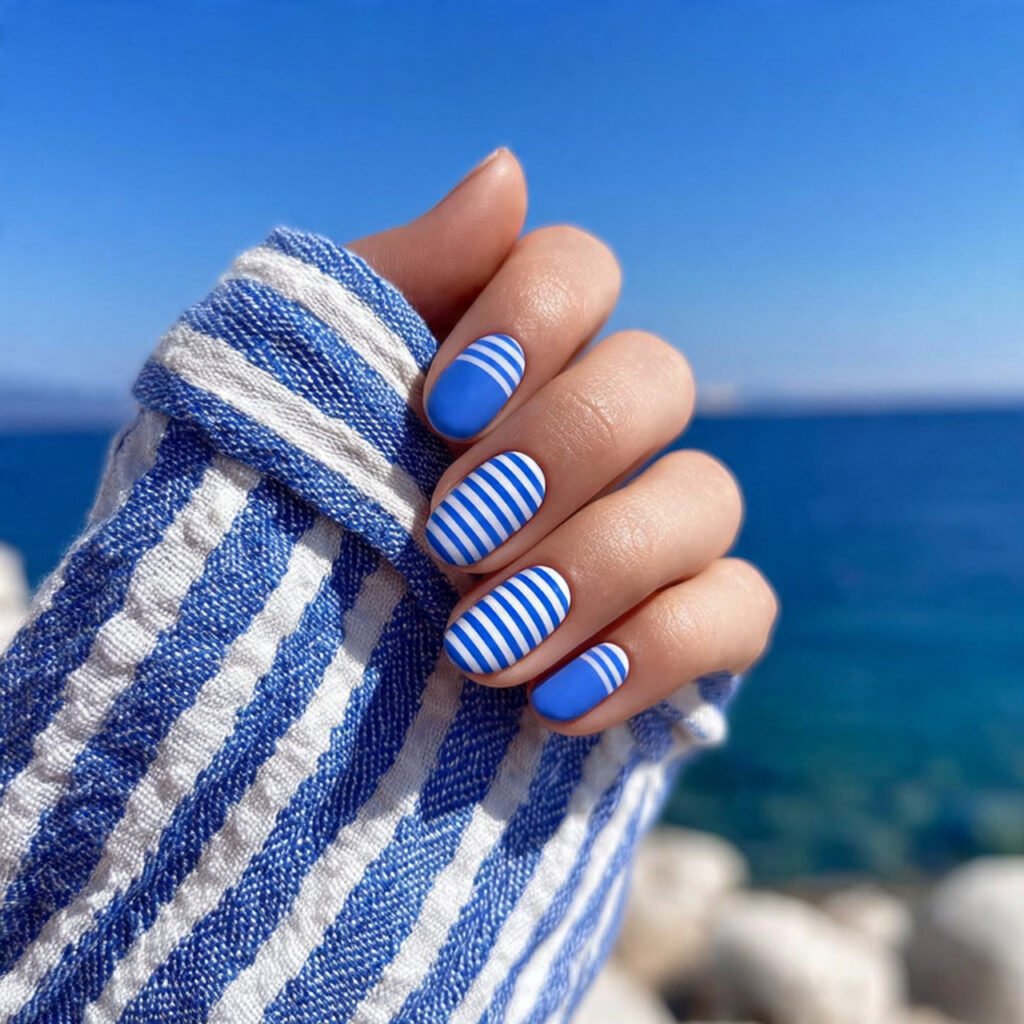 Blue and White Summer Nail Ideas