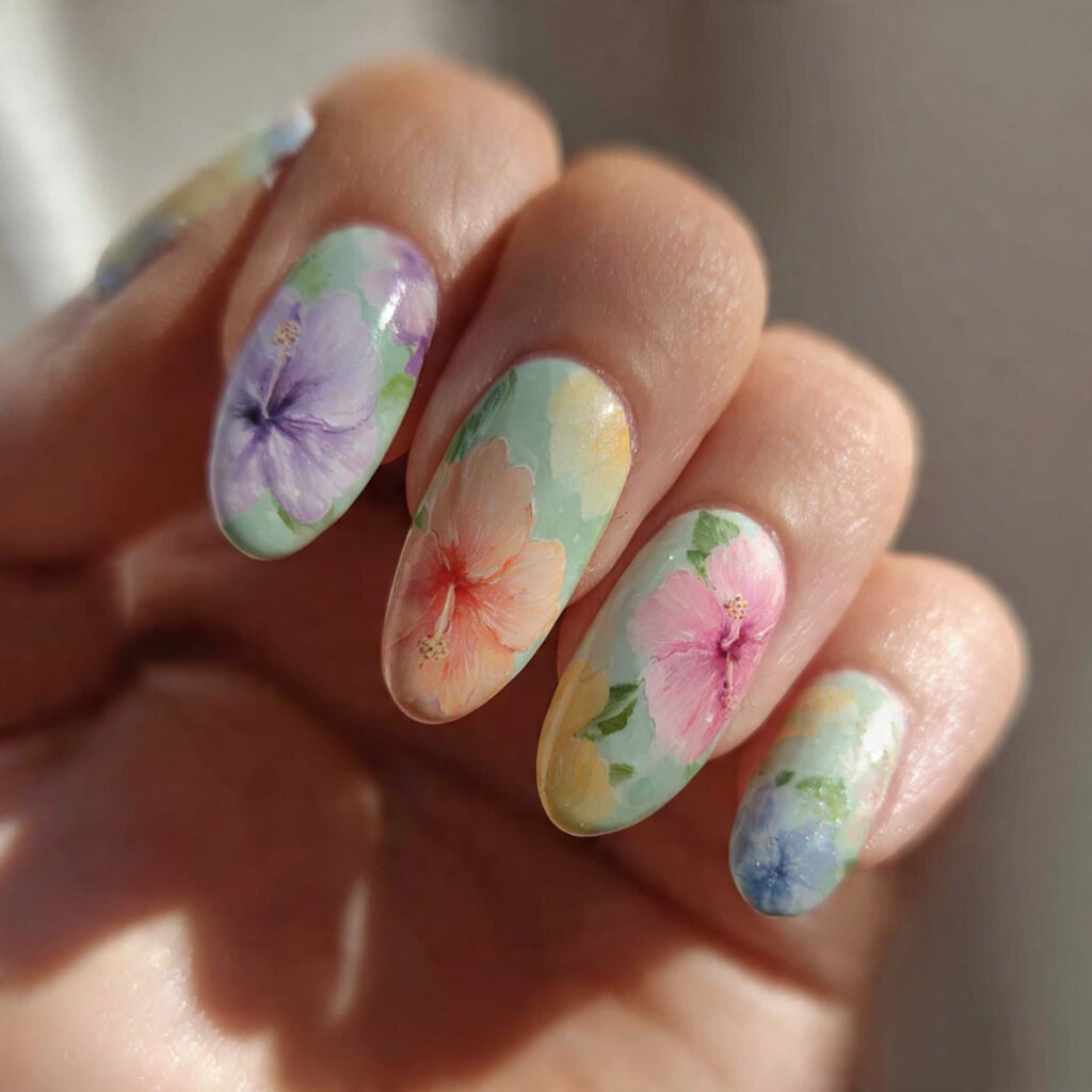 Hibiscus Pastel Nail Ideas