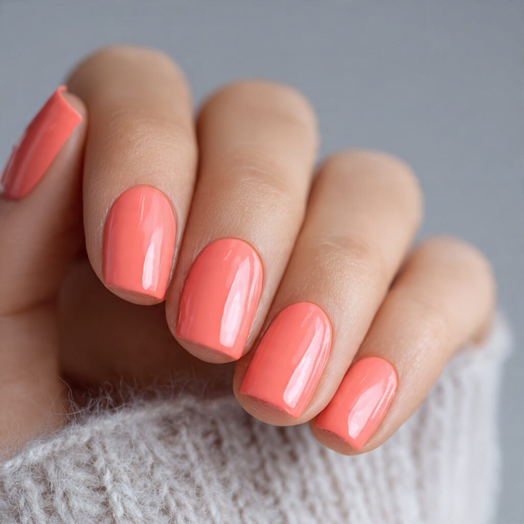 Peach Coral Square Nail Ideas