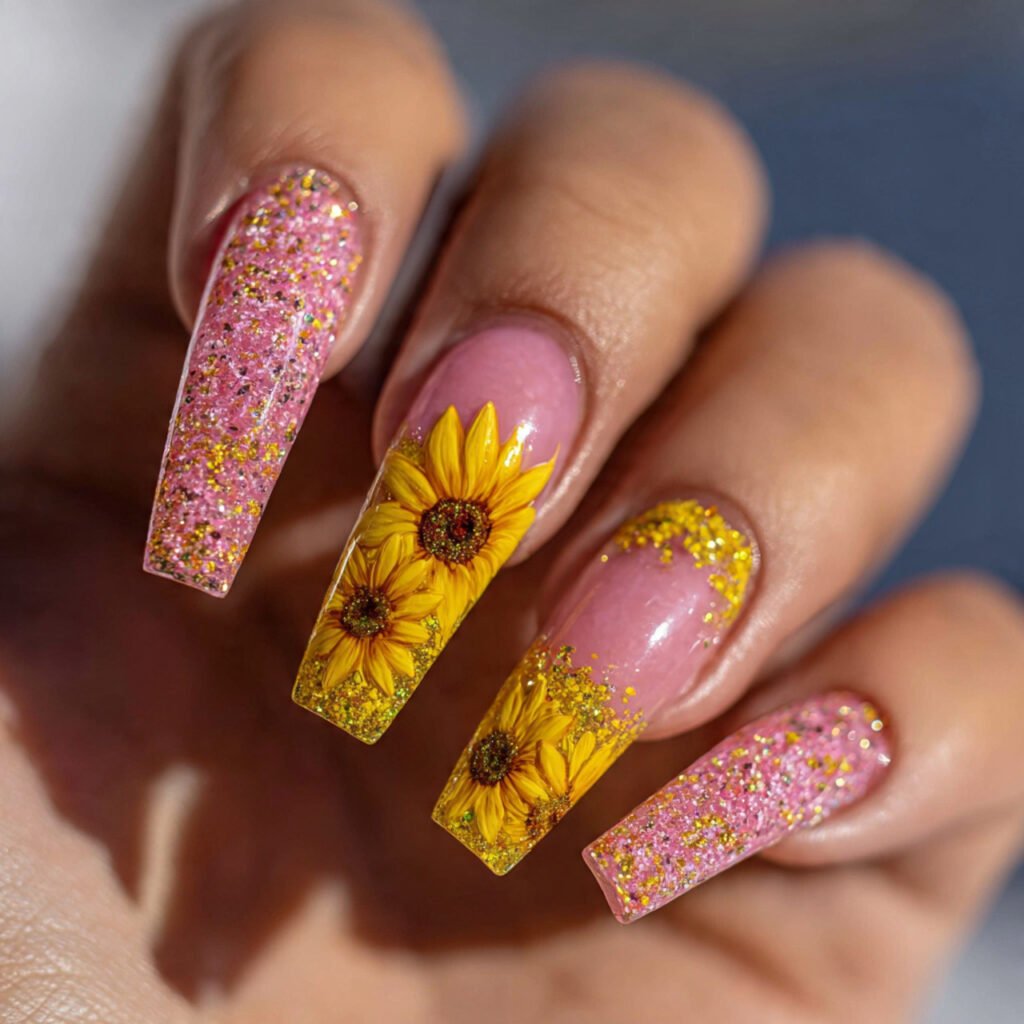 Pink and Yellow Acrylic Nail Ideas