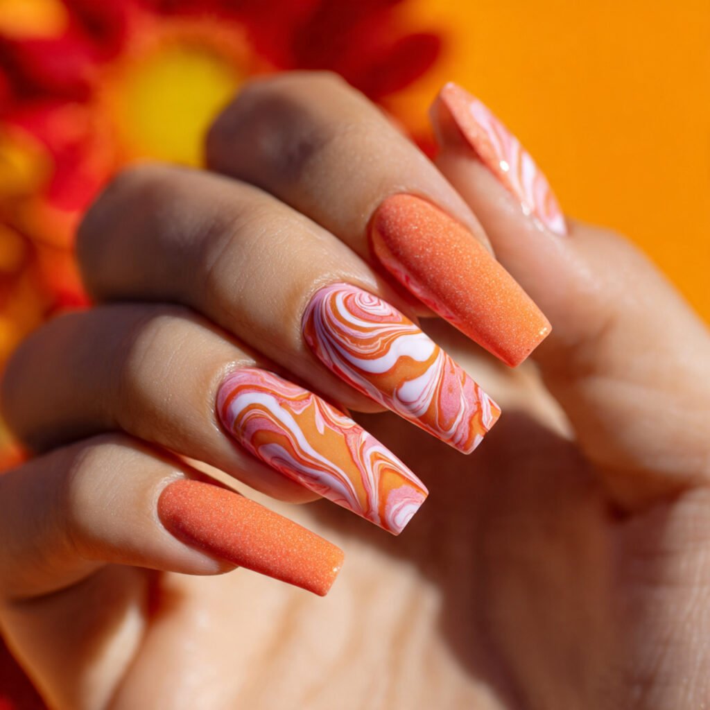 Peach Coral Swirl Nail Ideas