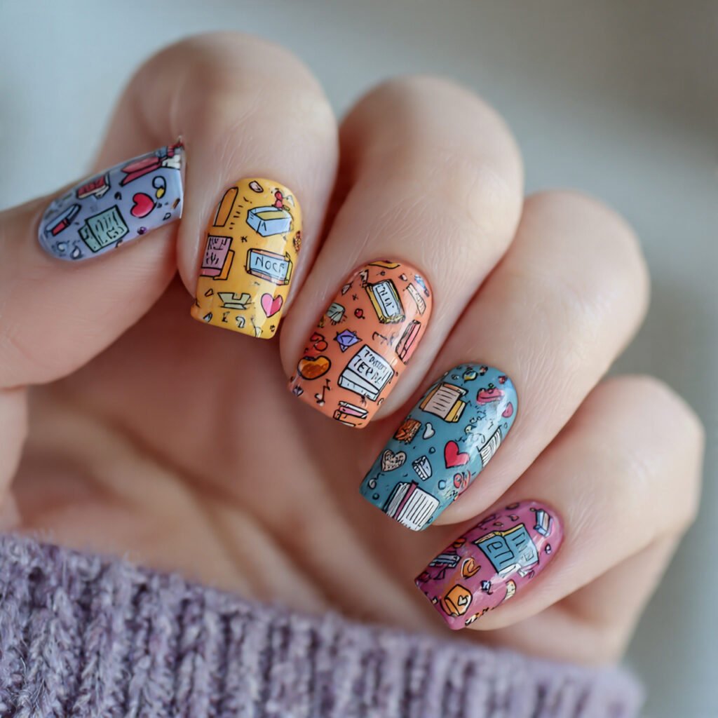 Doodle Notebook Nails Ideas 