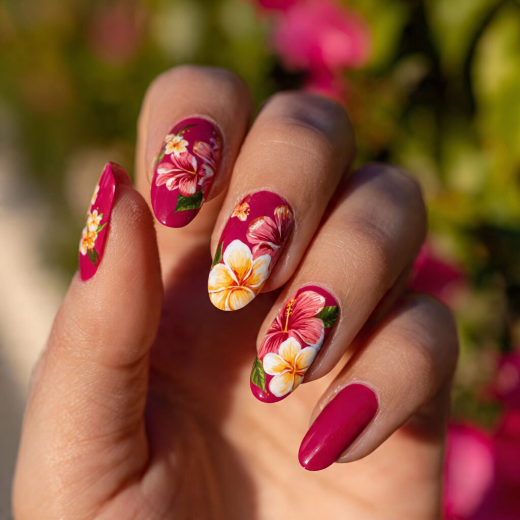 Hibiscus and Plumeria Nail Ideas