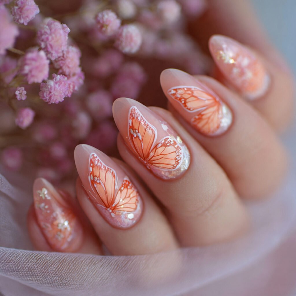 Peach Coral Butterfly Nail Ideas
