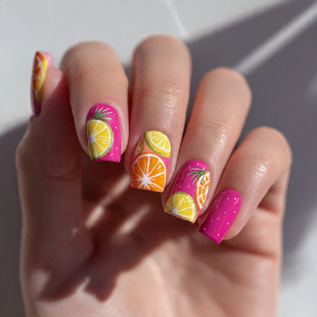 Pink and Yellow Summer Nail Ideas