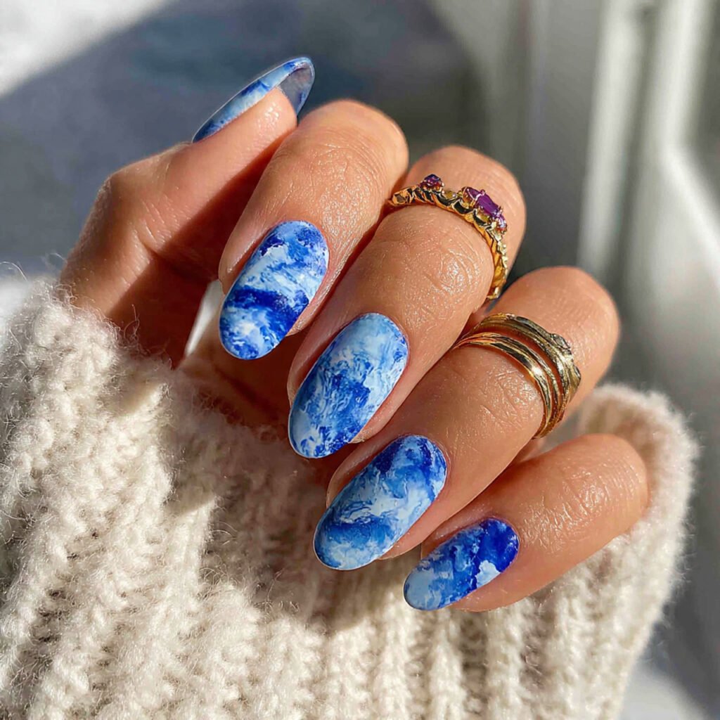 Blue Tie-Dye Nail Ideas