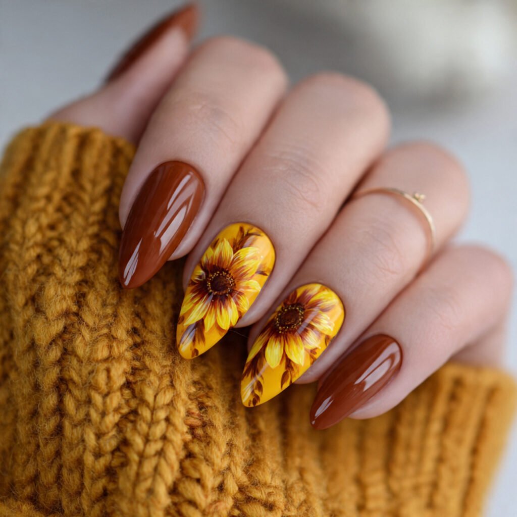 Sunflower Almond Nail Ideas