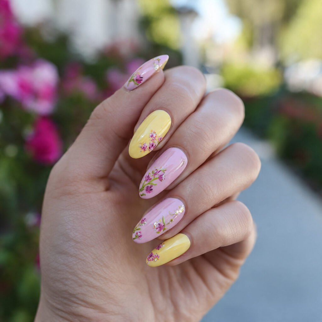 Pink and Yellow Spring Nail Ideas