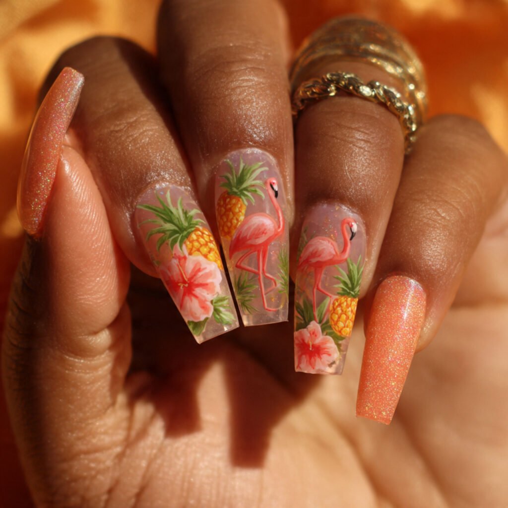Peach Coral Tropical Nail Ideas