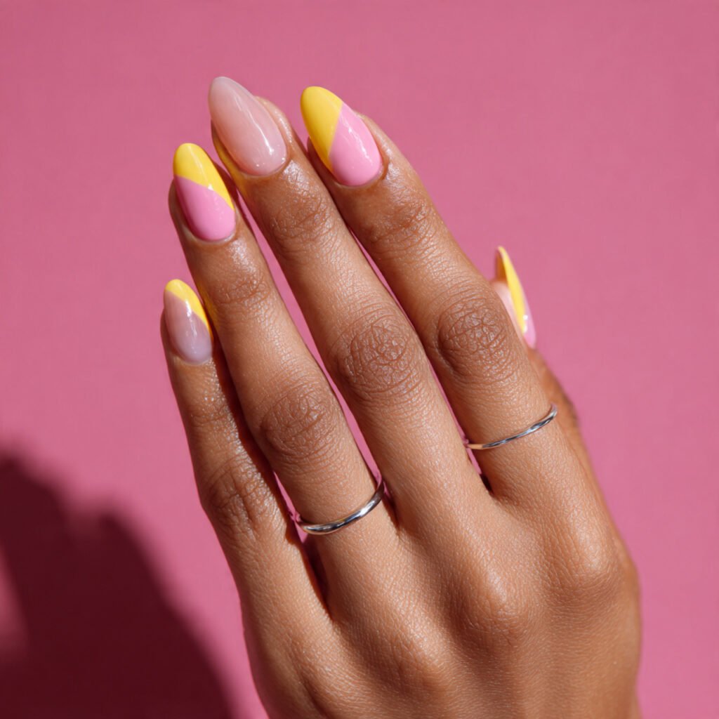 Pink and Yellow Negative Space Nail Ideas