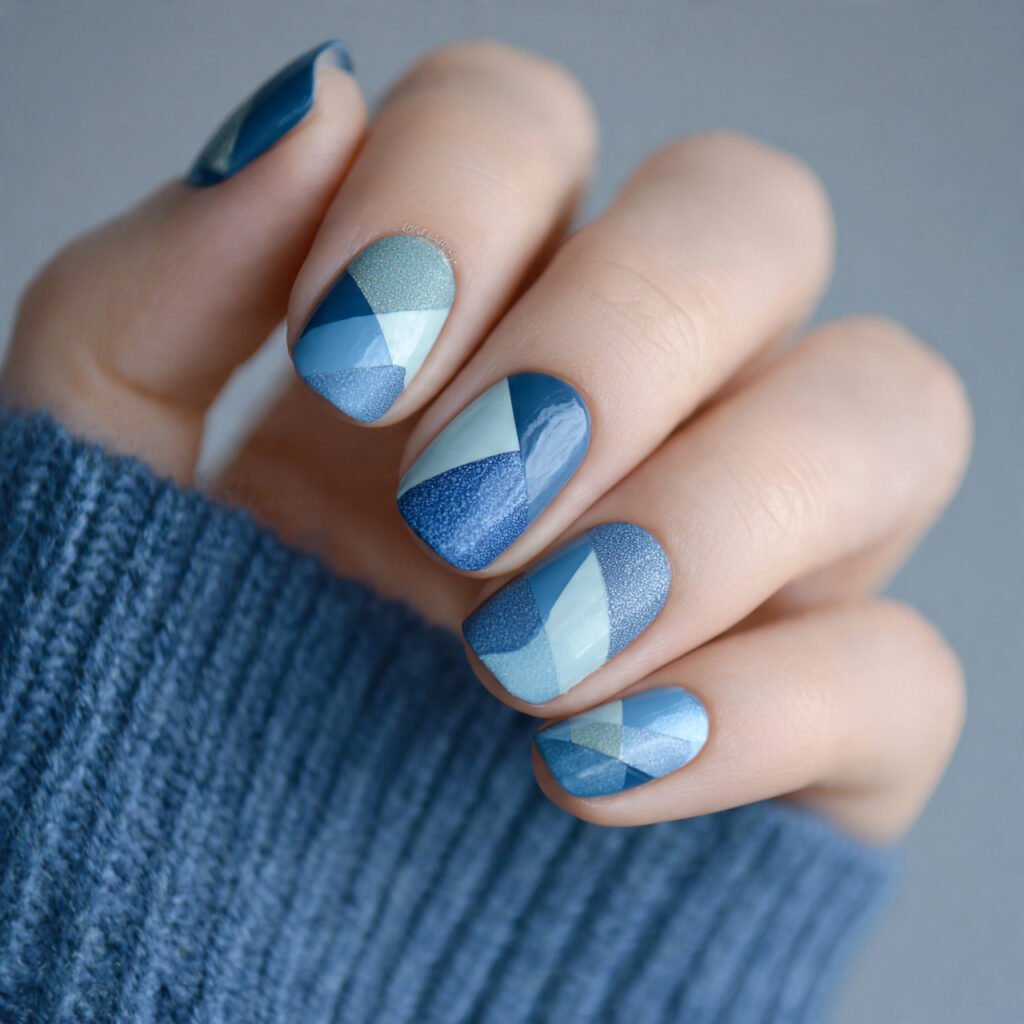 Blue Geometric Nail Art Ideas