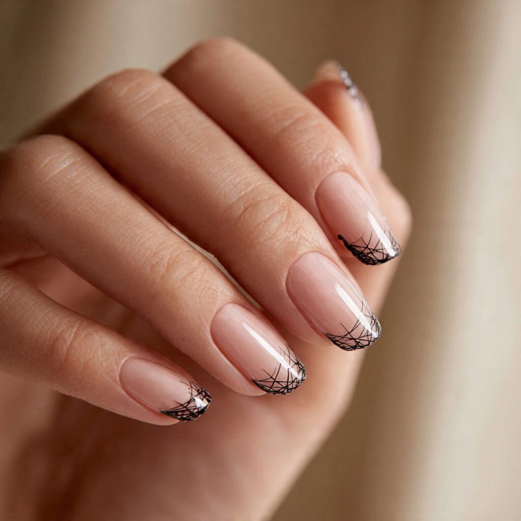 30 Best Halloween Nail Ideas for Every Vibe and Skill Level 29 Cobweb French Tip Nails