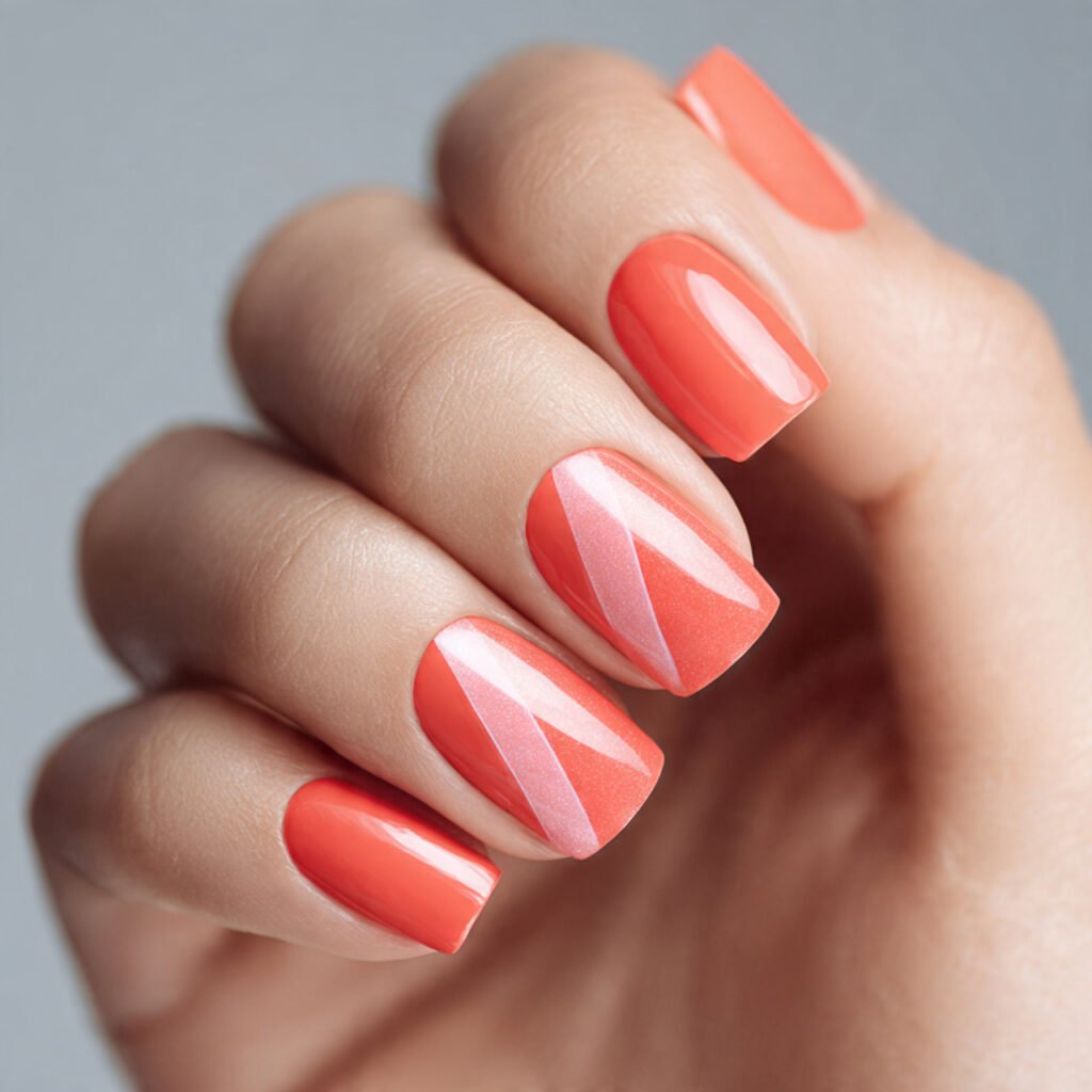 Peach Coral Geometric Nail Ideas