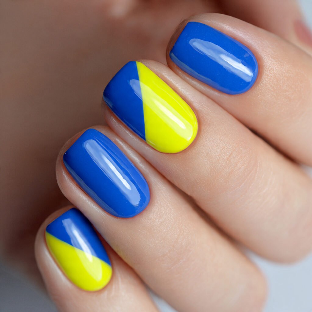 Lemon and Royal Blue Nail Ideas