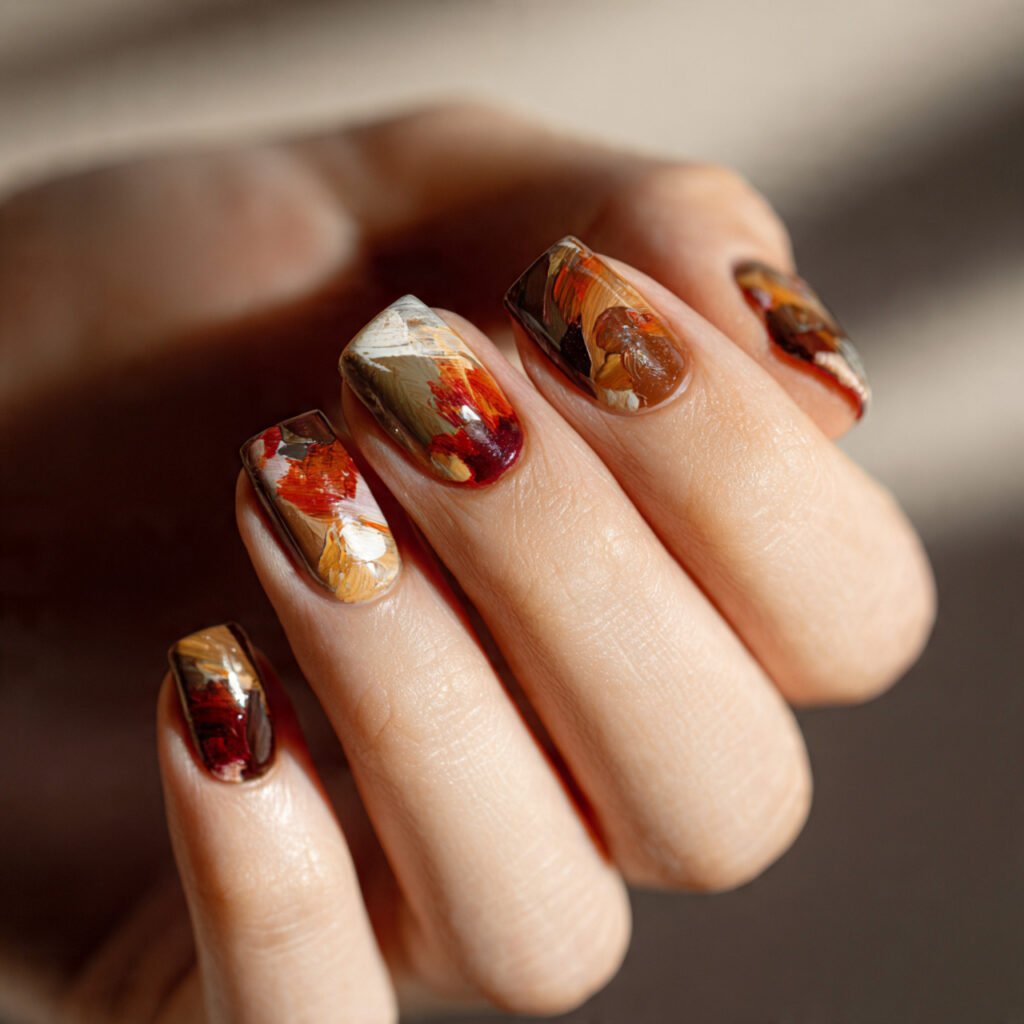25 Best Brown Nail Ideas That Are Totally Trending Right Now 26 Brown Abstract Art Nail Ideas