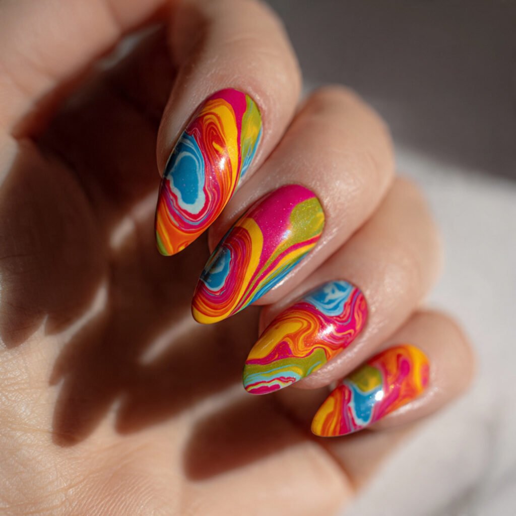 Rainbow Swirl Almond Nail Ideas