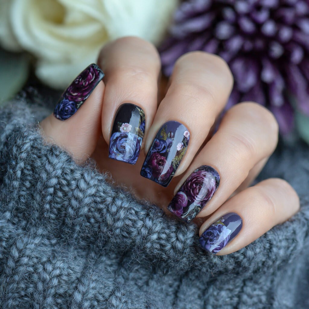 30 Best Halloween Nail Ideas for Every Vibe and Skill Level 30 Dark Floral Halloween Nails