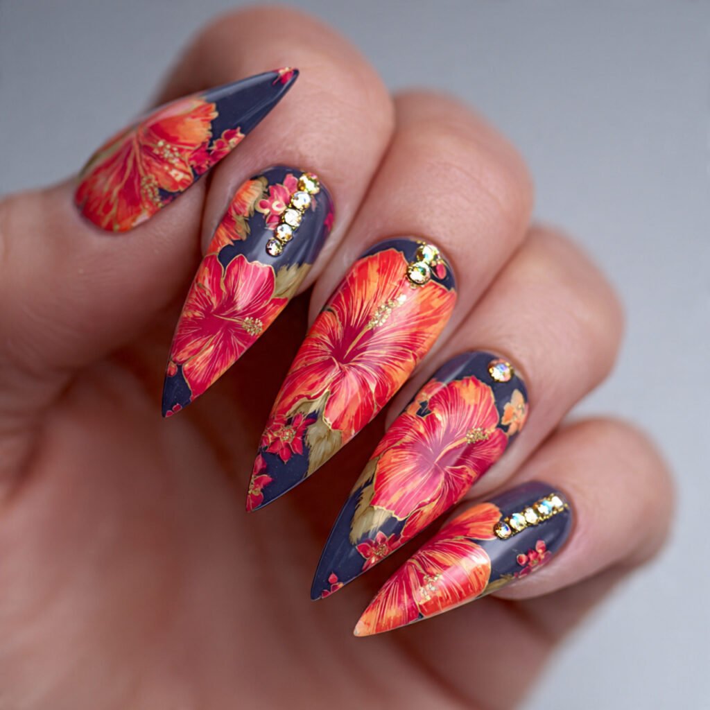 Hibiscus Stiletto Nail Ideas