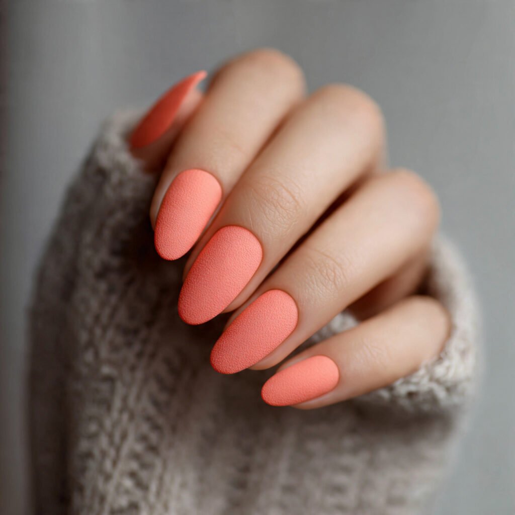 Peach Coral Matte Nail Ideas