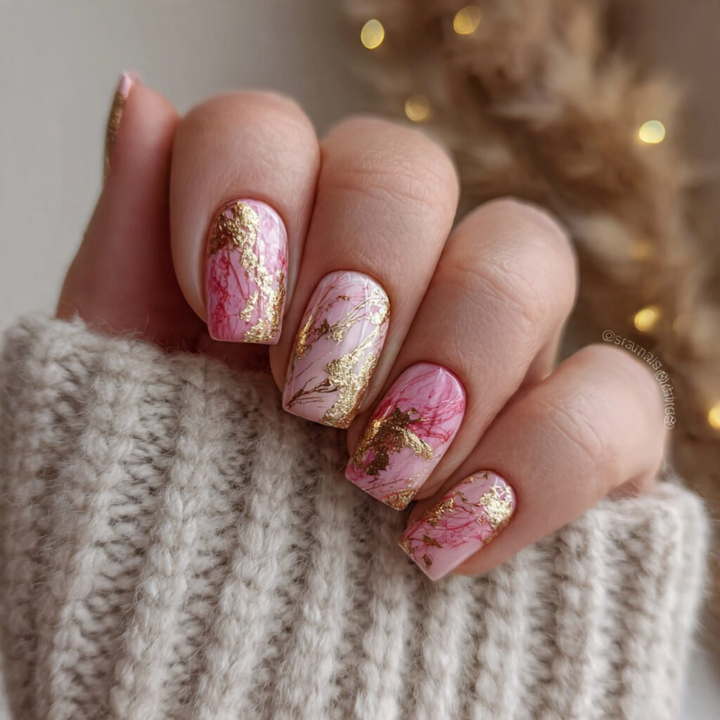 Pink and Gold Summer Nails