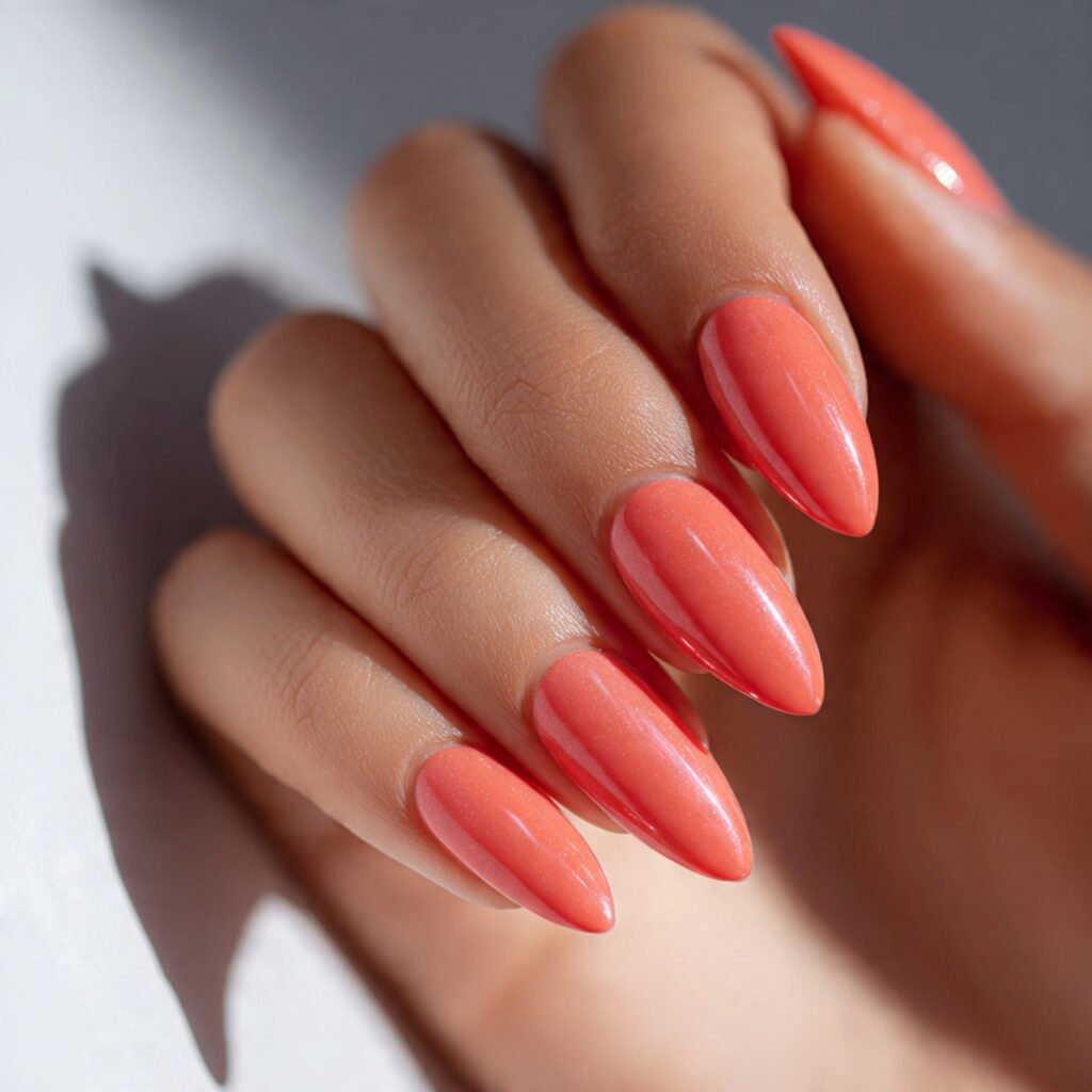 Coral and Peach Almond Nail Ideas