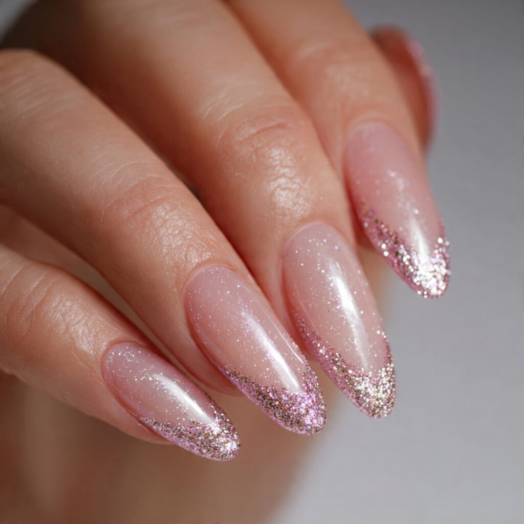 Glitter Pink French Tip Nails