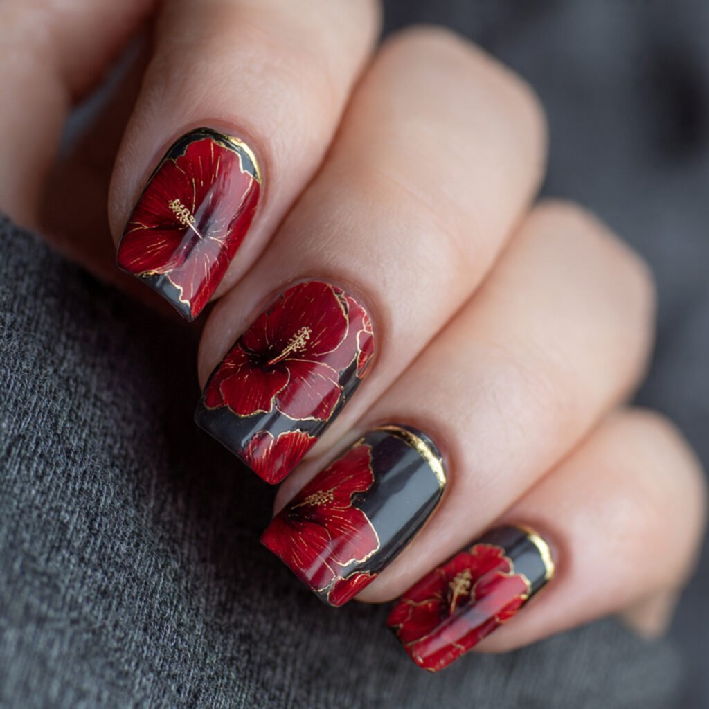 Red Hibiscus Nail Ideas