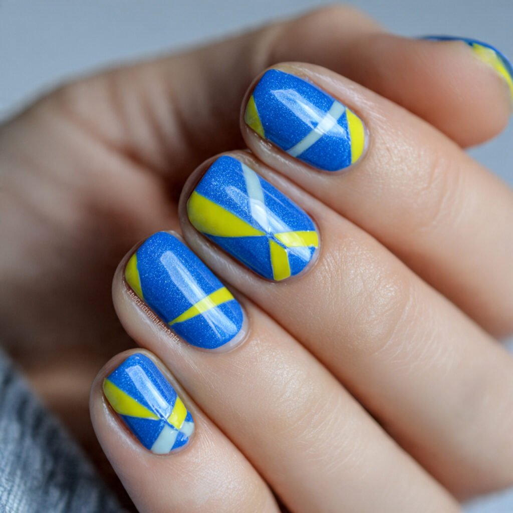 Lemon Negative Space Blue Nail Ideas