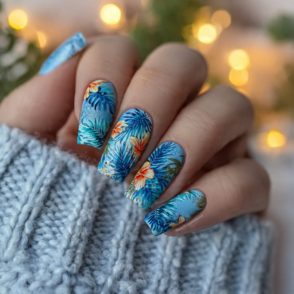 Blue Tropical Nail Art Ideas