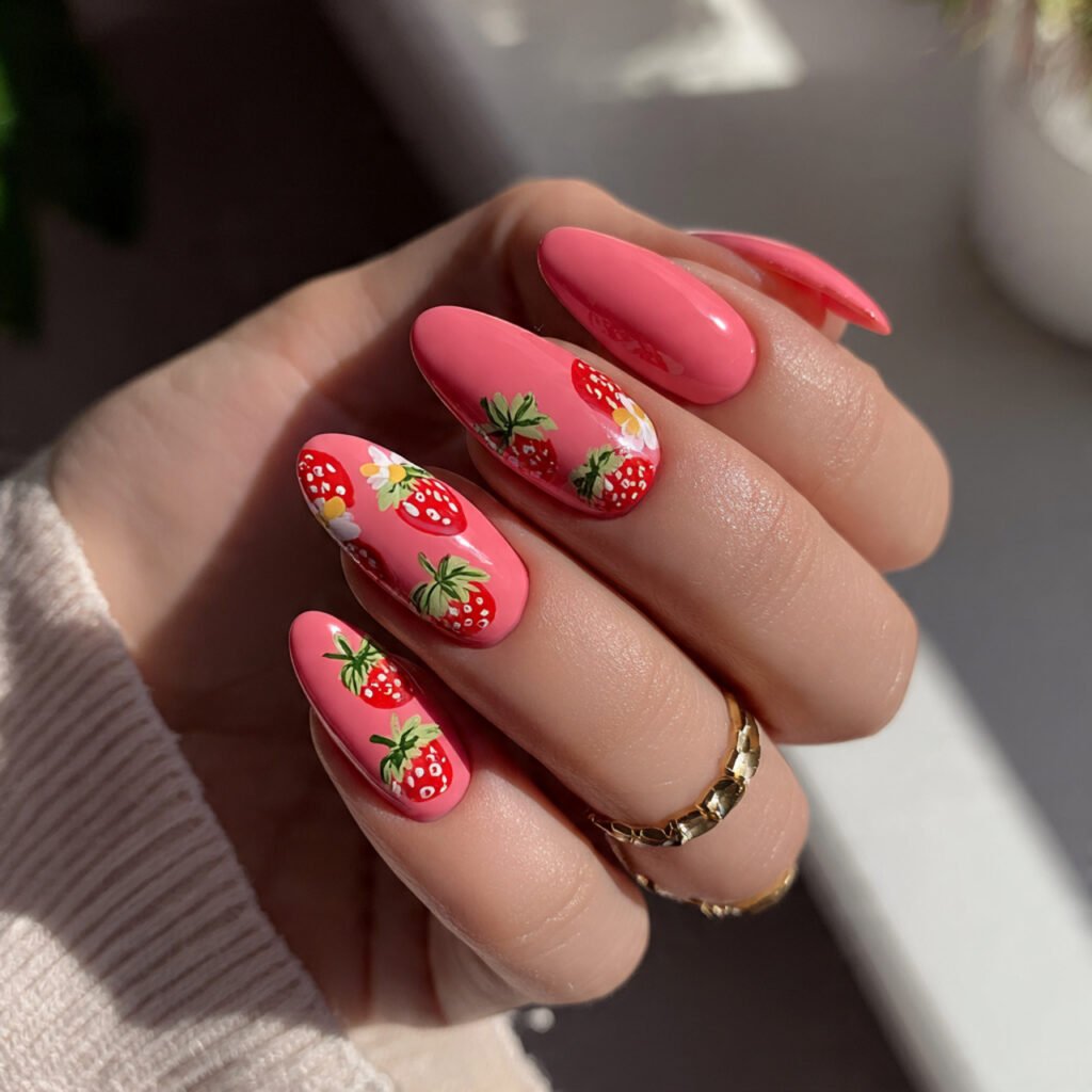 Strawberry Pink Nail Art