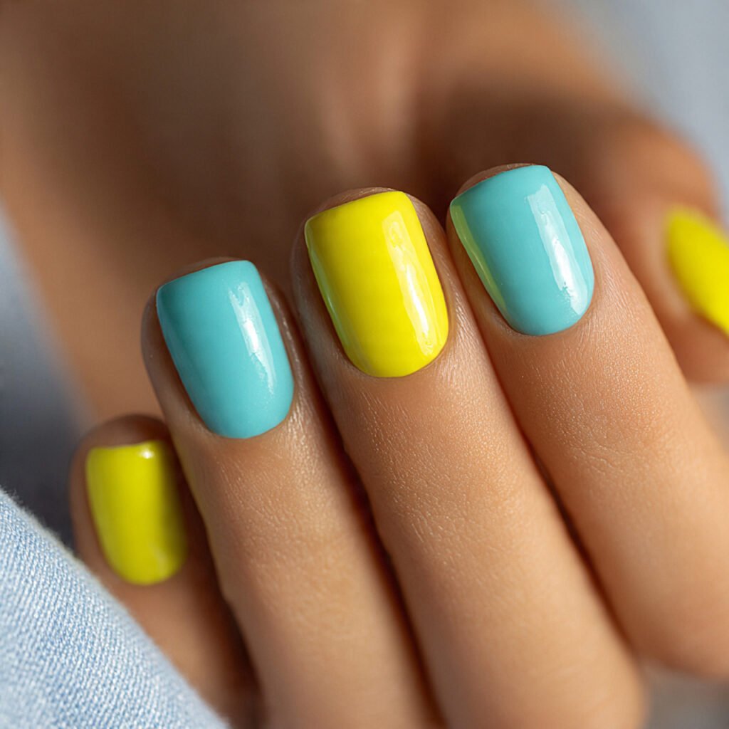 Lemon and Aqua Blue Nail Ideas