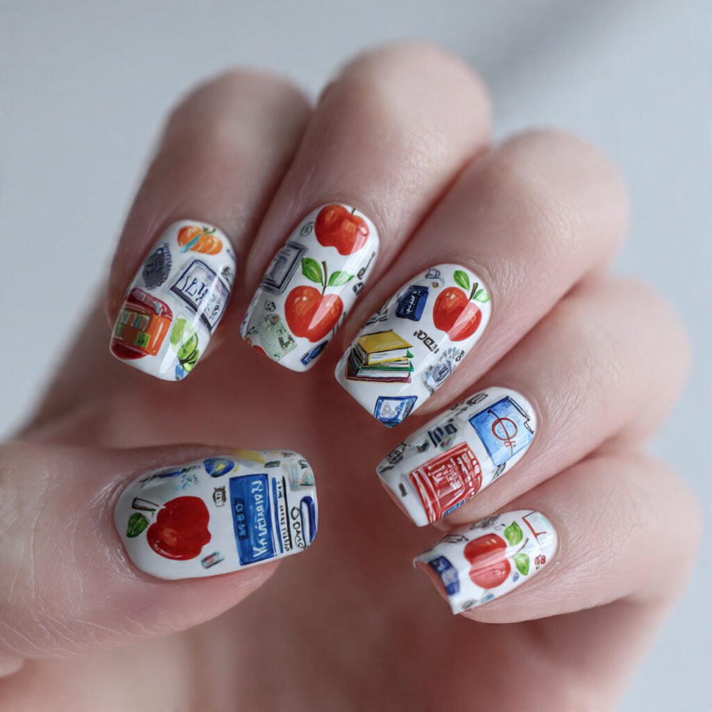 Apple for Teacher Nails Ideas
