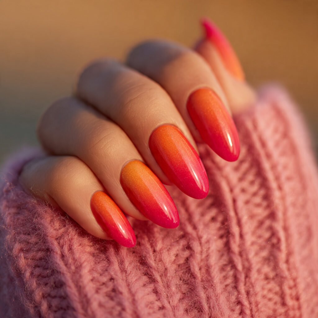 Ombre Sunset Almond Nail Ideas