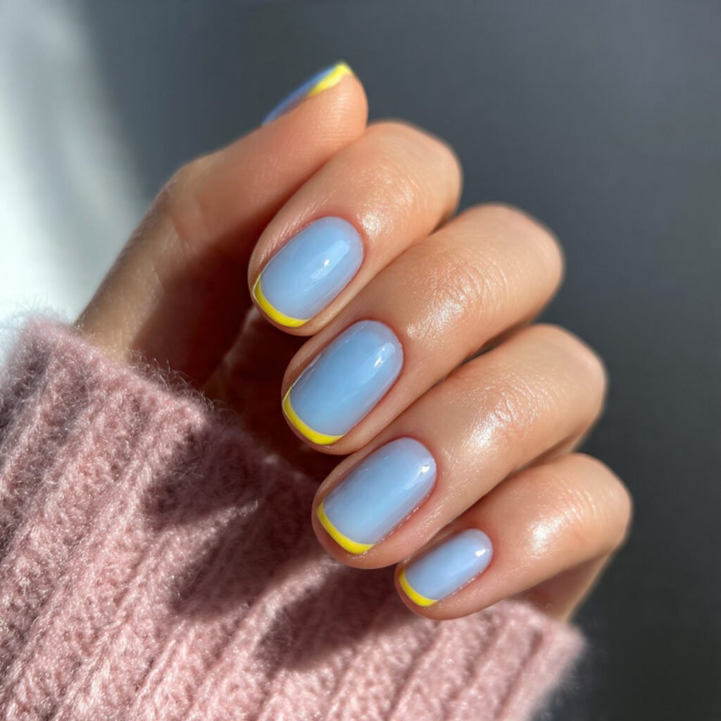 Blue and Yellow French Tip Nail Ideas