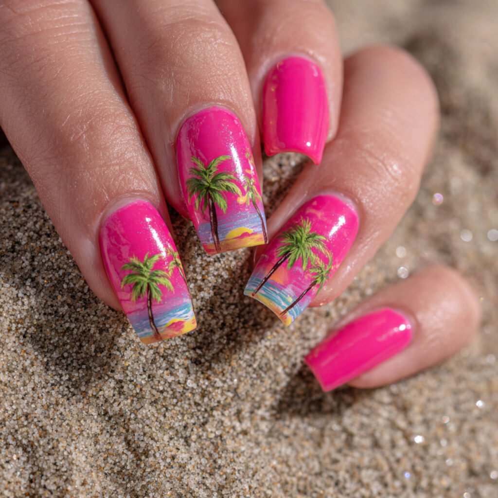 Neon Pink Vacation Nails