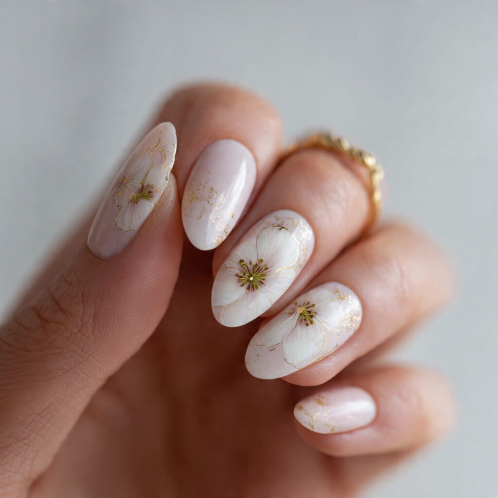 White Hibiscus Nail Ideas