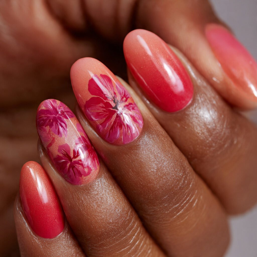 Hibiscus Ombre Nail Ideas