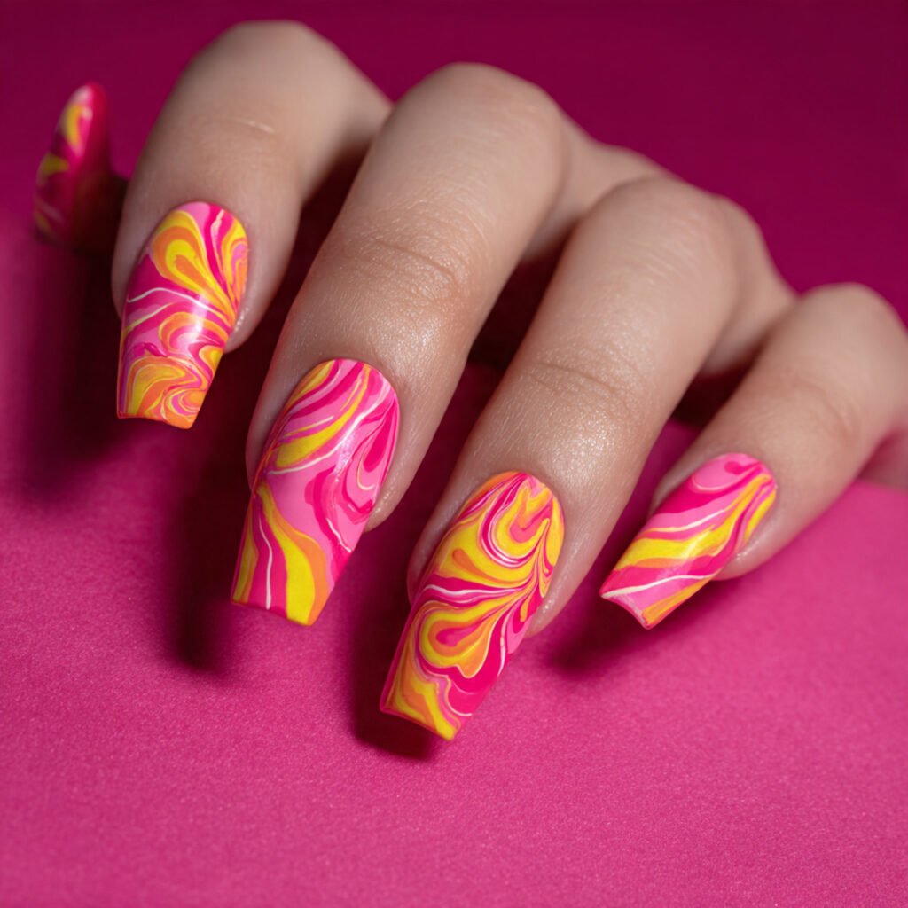 Pink and Yellow Swirl Nail Ideas