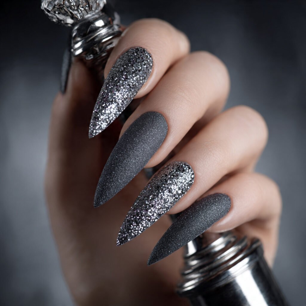 Charcoal Grey to Silver Sparkle