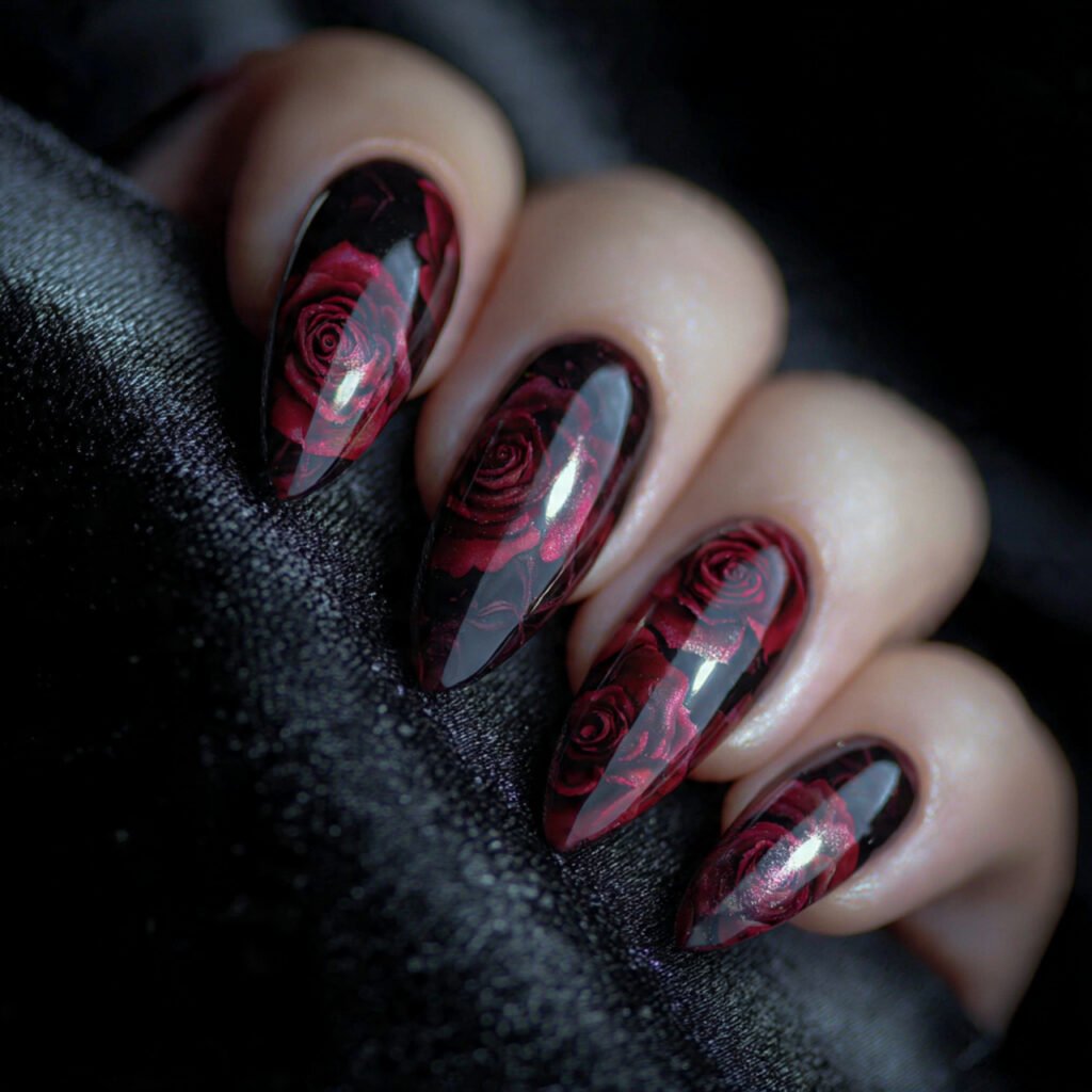 30 Best Halloween Nail Ideas for Every Vibe and Skill Level 8 Gothic Rose Nail Designs
